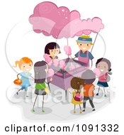 Poster, Art Print Of Excited Children At A Cotton Candy Vendor Stand
