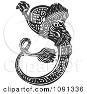 Chinese Woodcut Dragon Black And White