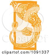 Poster, Art Print Of Chinese Dragon Orange Woodcut
