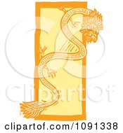 Poster, Art Print Of Chinese Dragon Orange And Yellow Woodcut