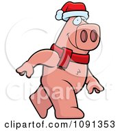 Clipart Walking Christmas Pig Royalty Free Vector Illustration