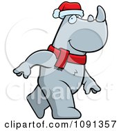 Clipart Walking Christmas Rhino Royalty Free Vector Illustration