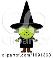 Clipart Happy Green Halloween Witch Girl Royalty Free Vector Illustration