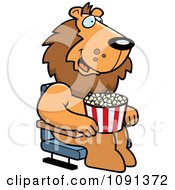 Poster, Art Print Of Happy Lion With Popcorn At The Movie Theater
