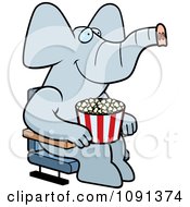 Poster, Art Print Of Happy Elephant With Popcorn At The Movie Theater
