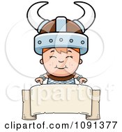 Clipart Happy Viking Boy Over A Blank Banner Royalty Free Vector Illustration
