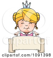 Poster, Art Print Of Cute Blond Princess Girl Over A Blank Banner
