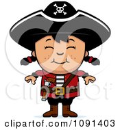 Clipart Happy Asian Pirate Girl Royalty Free Vector Illustration