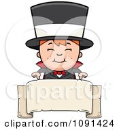 Poster, Art Print Of Happy Magician Boy Over A Blank Banner