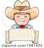 Poster, Art Print Of Happy Sheriff Cowboy Kid Over A Blank Banner