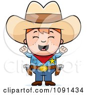 Poster, Art Print Of Cheering Sheriff Cowboy Kid