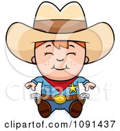 Poster, Art Print Of Happy Sheriff Cowboy Kid Sitting