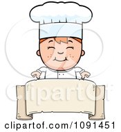 Poster, Art Print Of Happy Chef Boy Over A Blank Banner