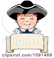 Poster, Art Print Of Colonial Boy Over A Blank Banner