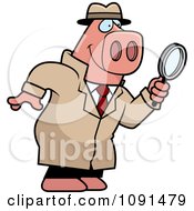 Poster, Art Print Of Pig Detective Using A Magnifying Glass