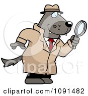 Poster, Art Print Of Wolf Detective Using A Magnifying Glass