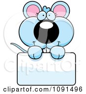 Poster, Art Print Of Cute Blue Mouse Holding A Sign