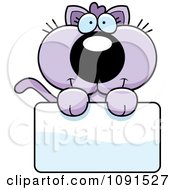Cute Purple Kitten Holding A Blank Sign