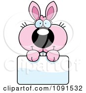 Clipart Cute Pink Bunny Holding A Sign Royalty Free Vector Illustration by Cory Thoman