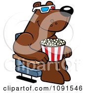 Bear Eating Popcorn And Watching A 3d Movie At The Theater