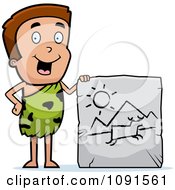 Clipart Caveman Boy Displaying A Drawing On A Tablet Royalty Free Vector Illustration by Cory Thoman