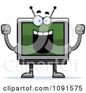 Clipart Cheering Screen Robot Royalty Free Vector Illustration