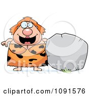 Plump Cave Woman With A Boulder