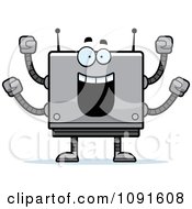 Clipart Cheering Box Robot Royalty Free Vector Illustration