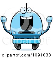 Clipart Cheering Blue Robot Boy Royalty Free Vector Illustration