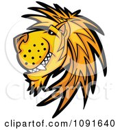 Poster, Art Print Of Male Lion Mascot Grinning In Profile