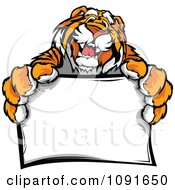 Friendly Tiger Mascot Holding A Sign