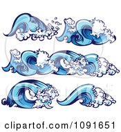 Poster, Art Print Of Blue Ocean Wave Borders And Design Elements