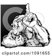Clipart Grayscale Polar Bear Champion Mascot Flexing And Holding Up A Finger Royalty Free Vector Illustration by Chromaco