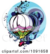 Colorful Hot Air Balloon With Wind And Bubbles Over Blue