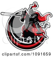 Poster, Art Print Of Jousting Knight Pointing His Lance Over A Gray And Red Circle