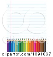 Clipart Ruled School Paper Background With Colored Pencils Royalty Free Vector Illustration