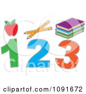 Poster, Art Print Of Red Apple Pencils Books And 1 2 3