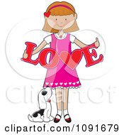 Poster, Art Print Of Puppy Looking Up At A Valentine Girl Holding A Cutout Of Love
