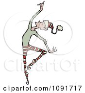 Clipart Christmas Elf Ballet Dancing Royalty Free Vector Illustration by Steve Klinkel