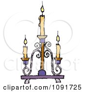 Yellow Candles Burning On A Candelabra