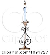 Blue Candle Burning On A Holder