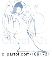 Clipart Blue Angel Pointing Royalty Free Vector Illustration