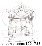 Clipart Brown Sketched Door With Steps And Columns Royalty Free Vector Illustration