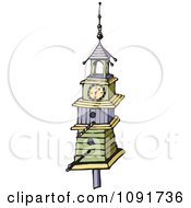 Clipart Tall Clock Tower Bird House Royalty Free Vector Illustration