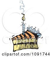 Clipart Striped Birthday Cake Slice With A Smoking Candle Royalty Free Vector Illustration