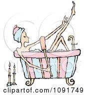 Clipart Woman Scrubbing In A Bath By Candlelight Royalty Free Vector Illustration by Steve Klinkel
