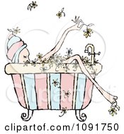 Relaxed Woman Soaking In A Floral Bath