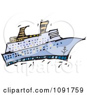 Clipart Blue Cruise Ship Royalty Free Vector Illustration by Steve Klinkel