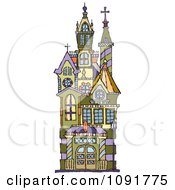 Clipart Victorian Building With Towers Royalty Free Vector Illustration