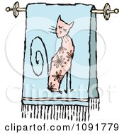 Clipart Blue Floral Cat Bath Towel On A Rack Royalty Free Vector Illustration